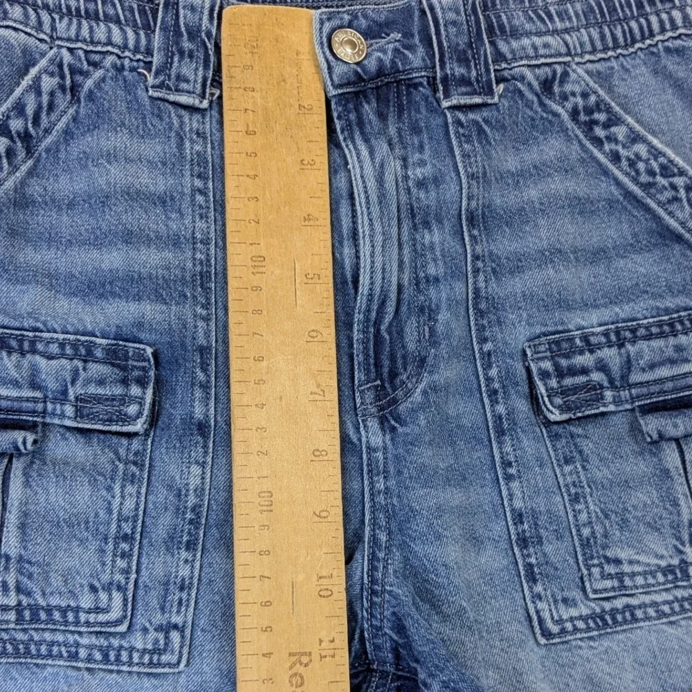 American Eagle Highest Rise 90s Boyfriend Shorts‎ Size 2 Blue Denim Cargo Frayed